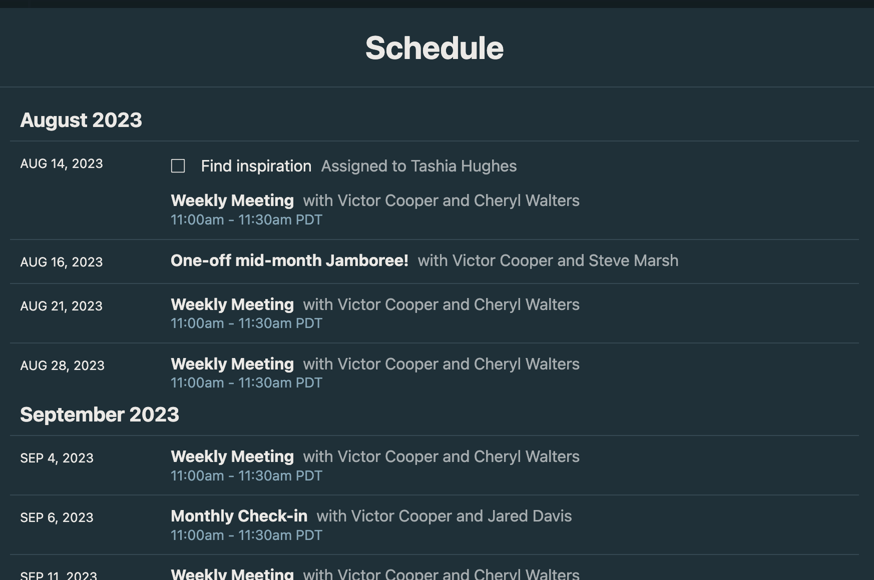 Public schedule page